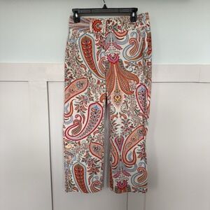 J Crew Cropped Pants Women's Size 0 Paisley 100% Cotton Preppy Colorful Spring